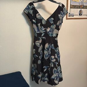 EShakti women’s Sz 10 tropical print flower dress smocked waist pockets 🌺